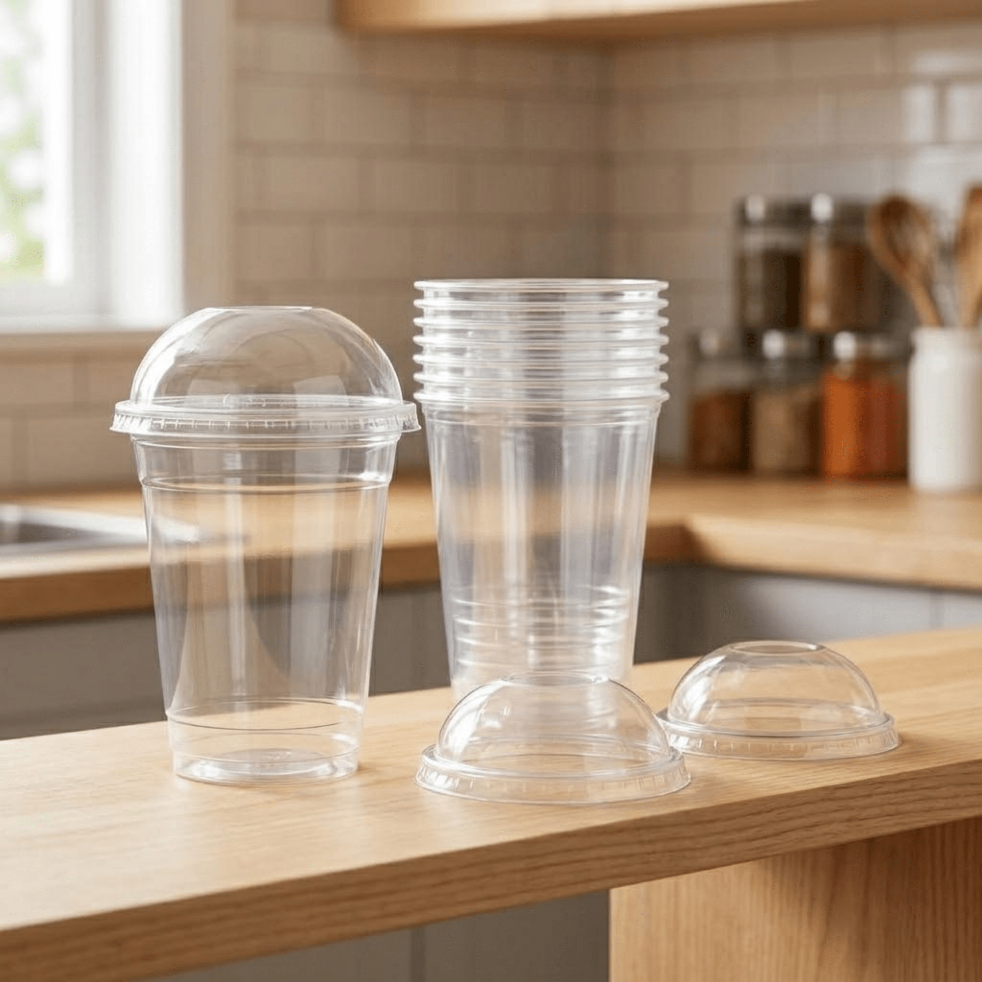 TEMU "Smoothie Becher To Go 200-500ml mit Domdeckel & Loch, Plastikbecher für Eiskaffee, Cocktail & Bubble Tea, 50/100/800 Stück "