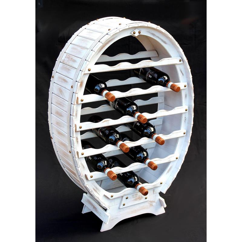 Image of White Wine Wooden Wine Rack For 24 Bottles, Vintage Shabby Bottle Holder, Freestanding Wine Stand