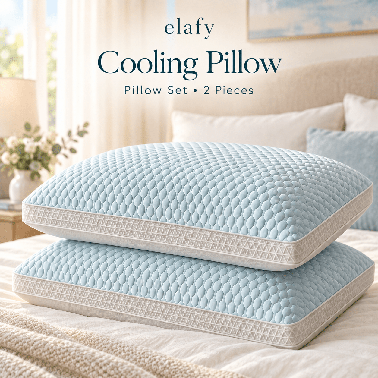 TEMU Elafy Cooling Bed Pillow With Quilted Cover & Breathable Mesh Sides, Light Blue – 1 Or 2pcs Options