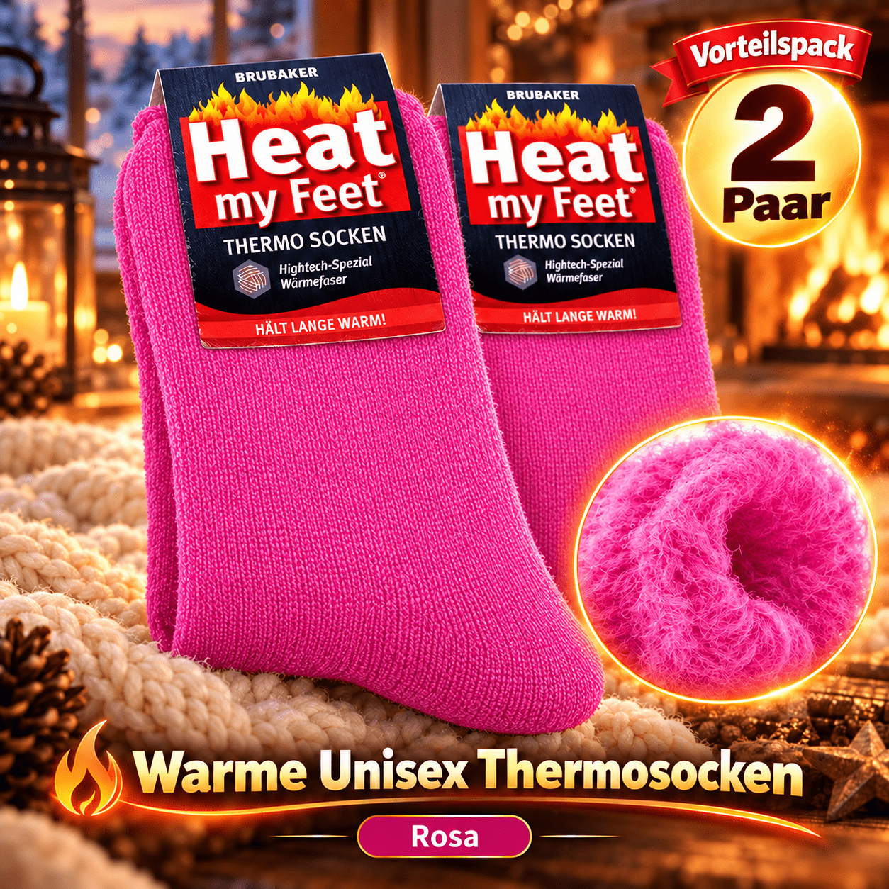 TEMU BRUBAKER 2 Paar - Heat - Thermo Socken für kalte Tage - Extra warme Unisex Wintersocken für Damen und Herren - Dicke Kuschelsocken für Herbst &