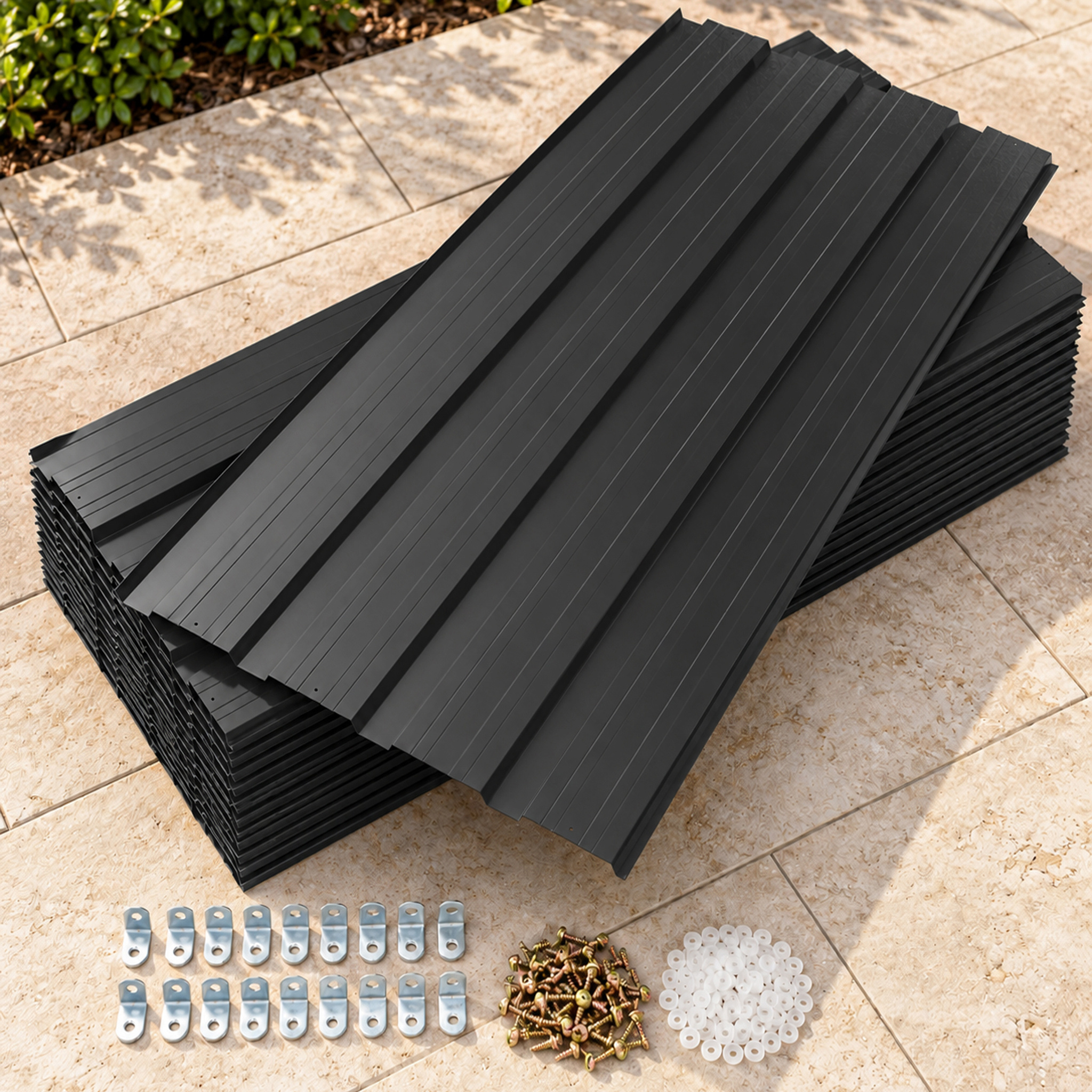 Image of Roof Tiles Made Of Galvanized Metal Including Fastening Screws - 14pcs 0.3 Mm Trapezoidal Sheet Metal, For Carports, Garden Sheds, And , Temporary And Removable .