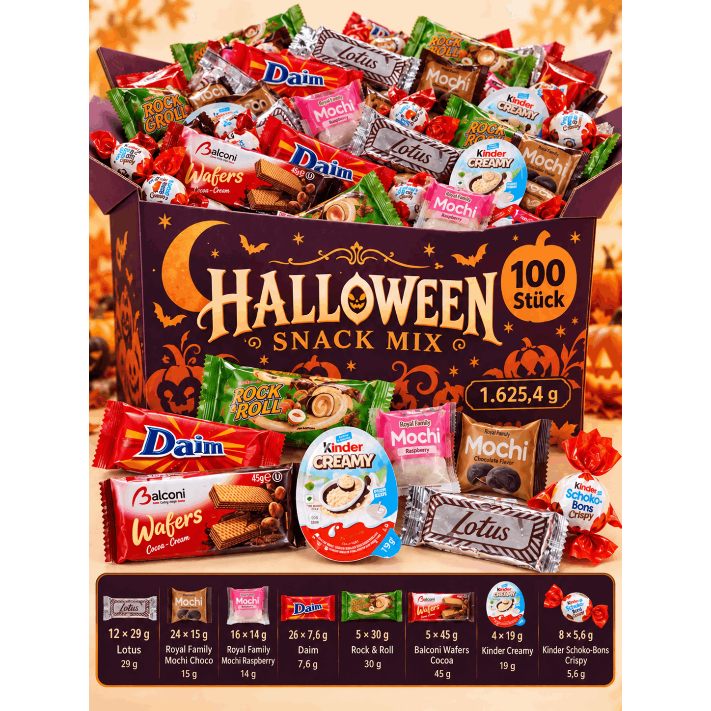 Image of Halloween Snack Mix – 100 Pieces With Mochi, Chocolate, Waffles, And – 1.625.4 G