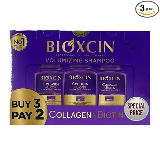 Image of Bioxcin Volume Shampoo Collagen Biotin 3 Ml For Fine, Thin Hair - With , Keratin & Peptides - Strengthens & - For , All Hair Types - Pack