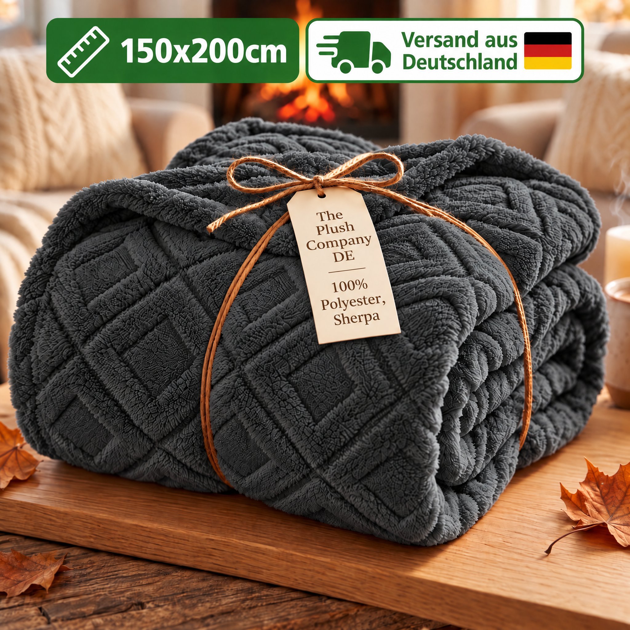 Image of Sherpa Plush Blanket 150x200 Cm – Fluffy Home Blanket With 3d Diamond Pattern, 300 G/m² Fleece Blanket For Sofa & Bed, Light Grey / Dark Grey