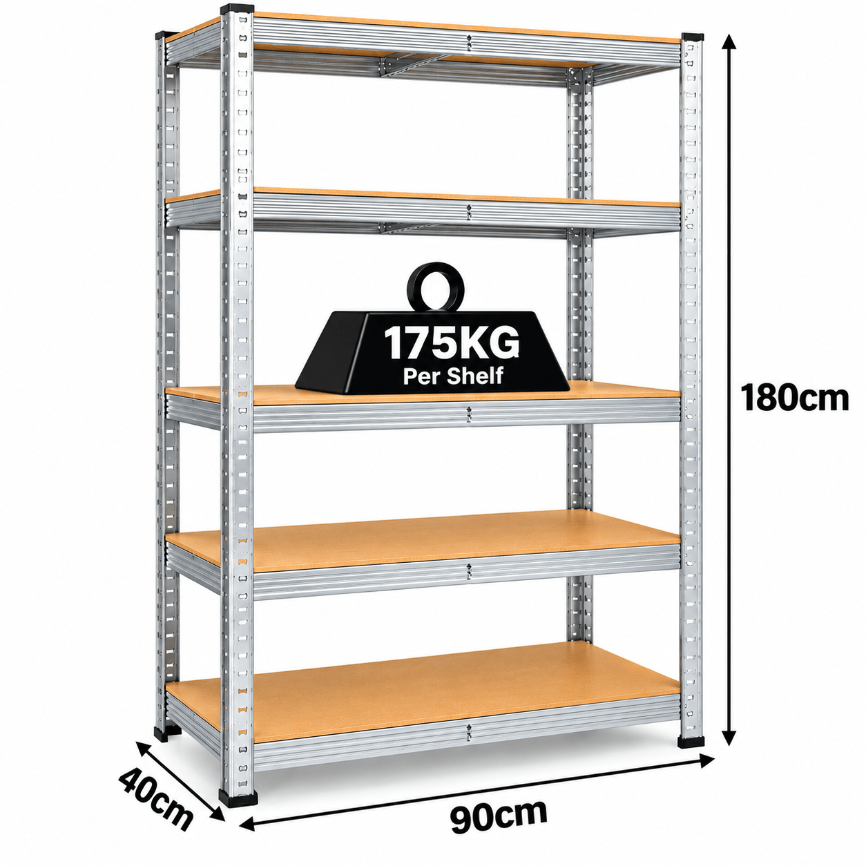TEMU 5 Tier Heavy Duty Garage Shelving Unit | 875kg Capacity | 180 X 90 X 40cm | Adjustable Metal Storage Rack With Strong Mdf Shelves Less Steel