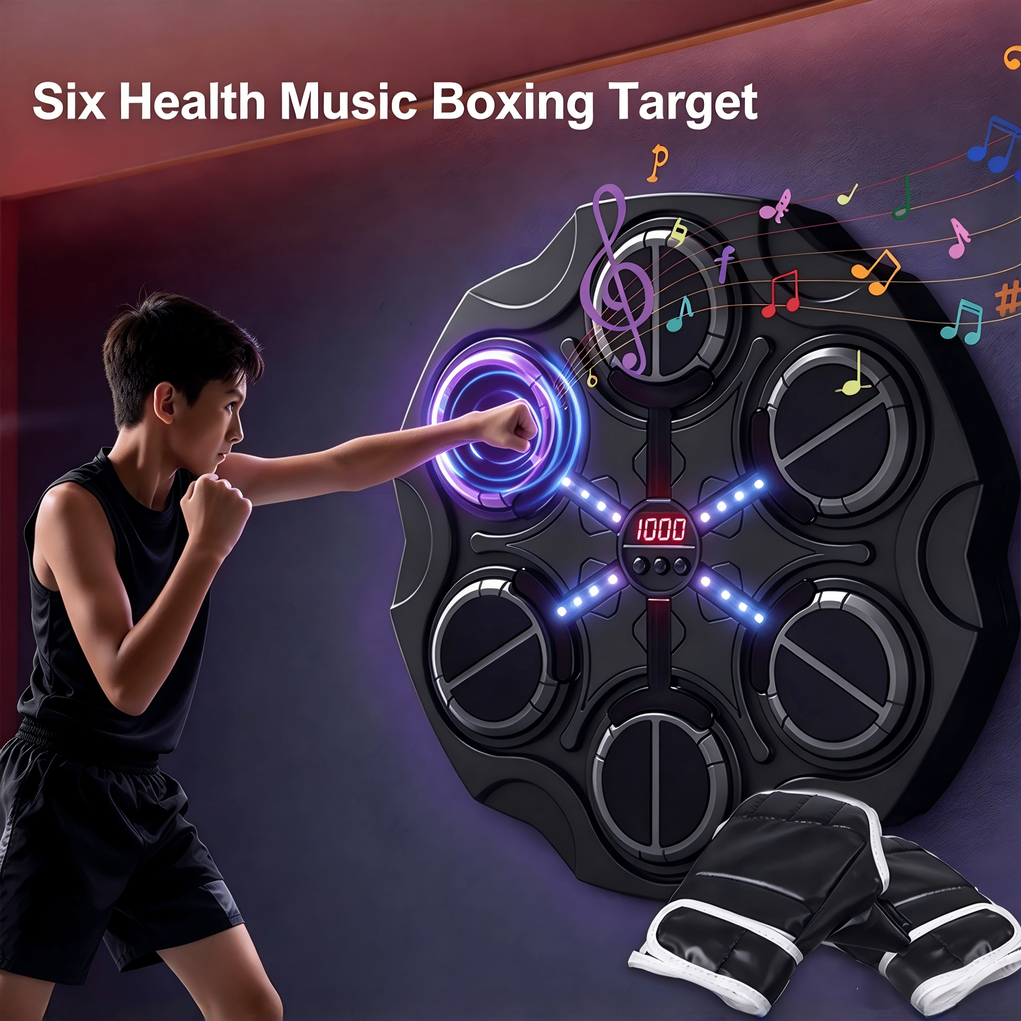 TEMU Cible de boxe intelligente Six- – Équipement d'entraînement électronique mural à hauteur réglable – niveaux de vitesse et niveaux de volume,
