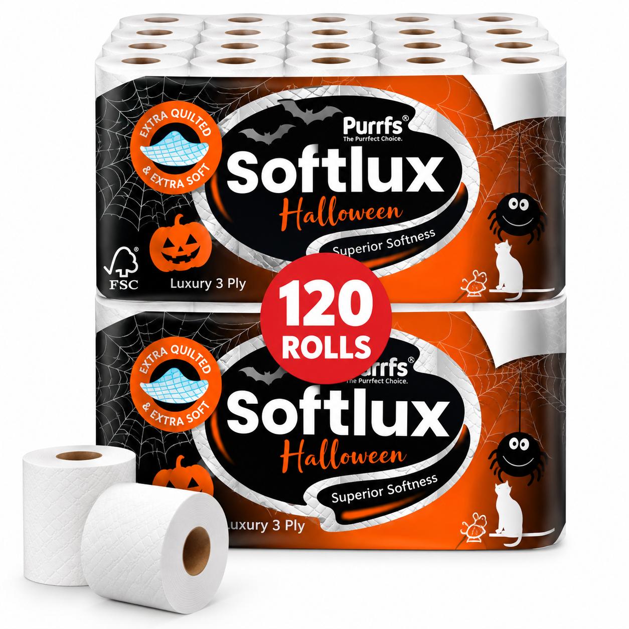 TEMU 120 Halloween Edition Toilet Rolls Softlux Thick Large Paper 3 Ply - Non Scented Luxury Quilted Toilet Paper - Wipes, Personal Unscented.
