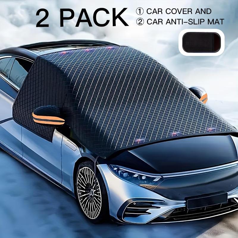 TEMU 2-pack (1×car Snow Cover + 1×dashboard Non-slip Mat) Magnetic Windshield Snow Cover, Thickened Oxford Fabric Frost & Sun Shield, Anti-cold &