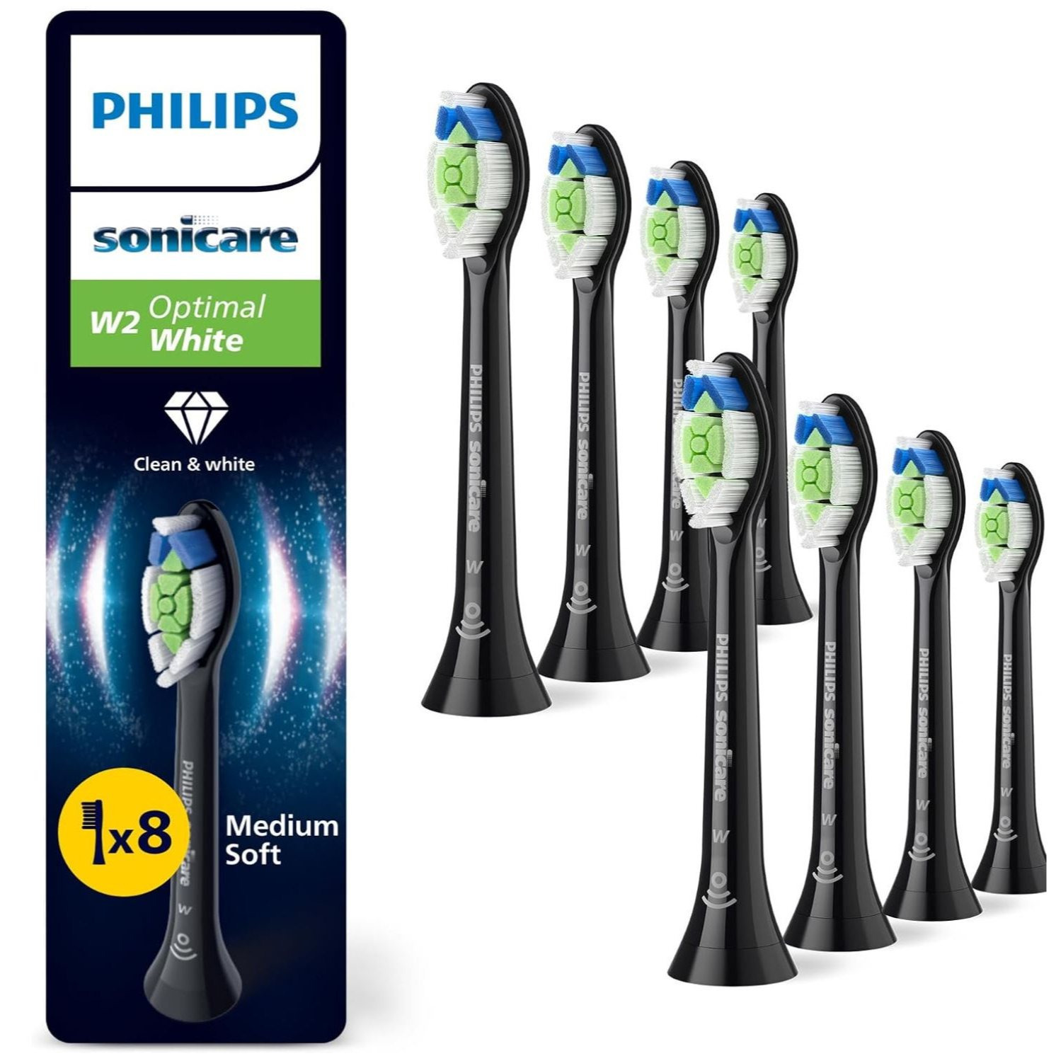Image of Sonicare W2 , Replacement Brush Heads, Black, 8-pack, Hx6068/88