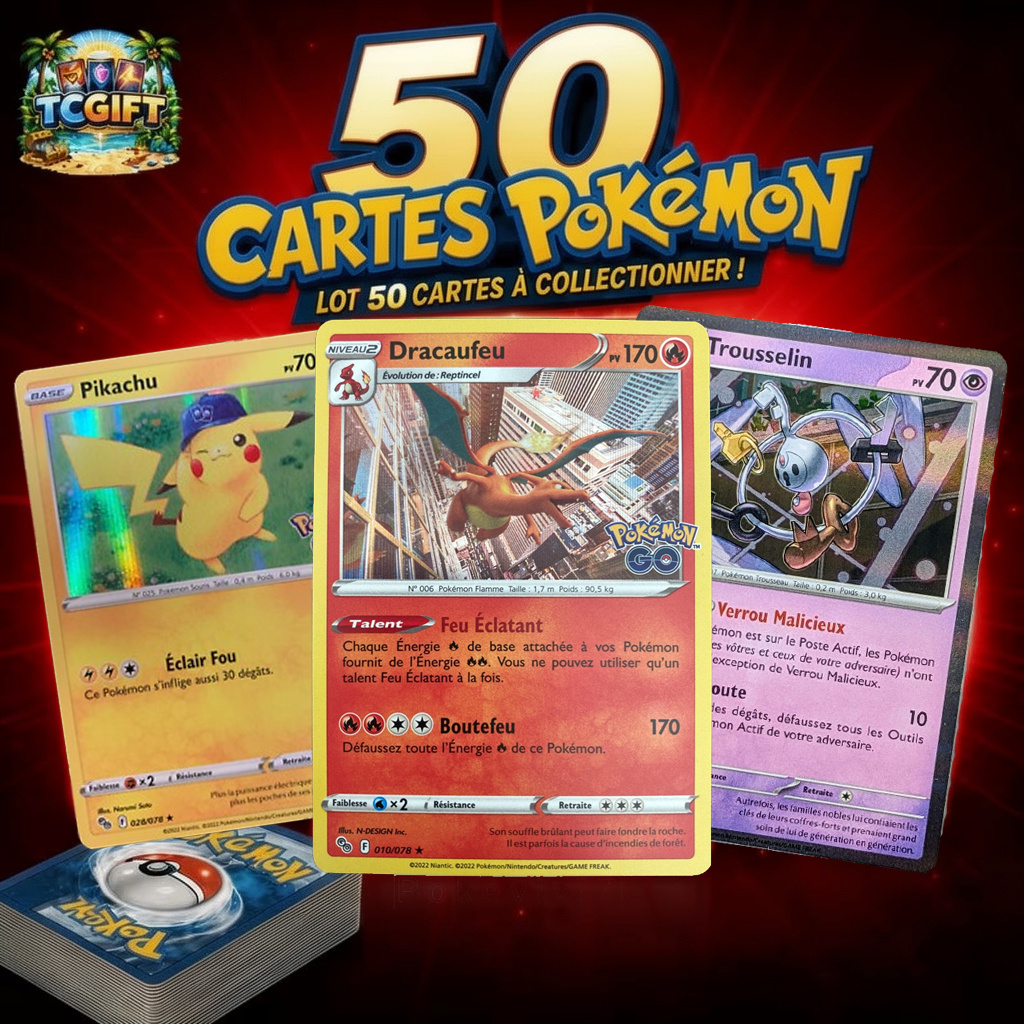 TEMU 50 Cartes - Lot de 50 cartes officielles dont 5 et brillantes