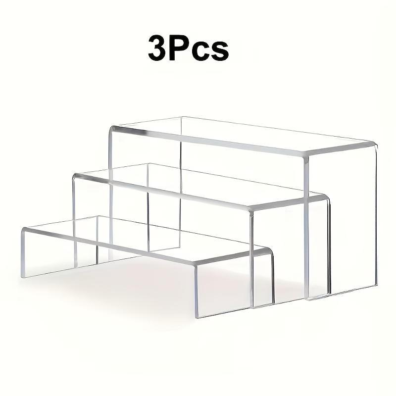 TEMU 3-piece Clear Acrylic Display Stand Set – Multi-functional Risers & Organizers For Figures, Cosmetics, Jewelry & Perfume. , Adjustable Desktop