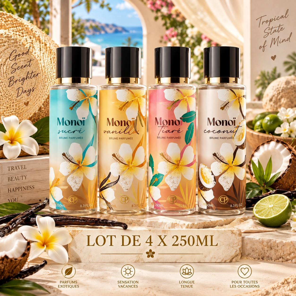TEMU Lot de 4 Parfumées 250ml: Vanille 250ml+ 250ml , 250ml , Coconut 250ml - -Collection Platinum