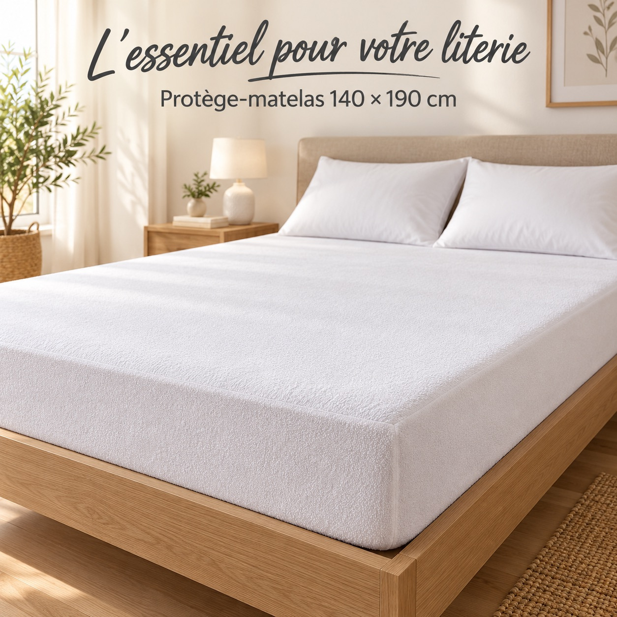 TEMU Protège Matelas imperméable - Alèse Drap Housse - 100% Polyester - Matelas Couvre, Respirant - Bonnet 25cm - 140x190 cm