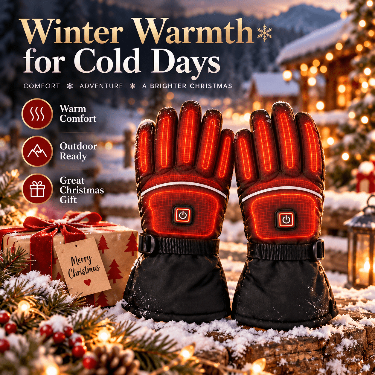TEMU Winter Heated Gloves For Men And Women, Rechargeable Electric Thermal Gloves With Power Button, Adjustable Wrist Straps, Warm Full Finger Design