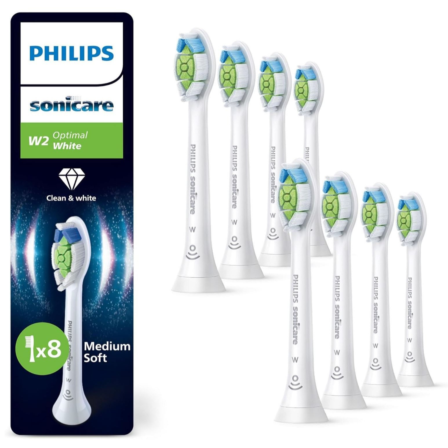 Image of Sonicare W2 White, Replacement Brush Heads, White, 8-pack, Hx6068/87