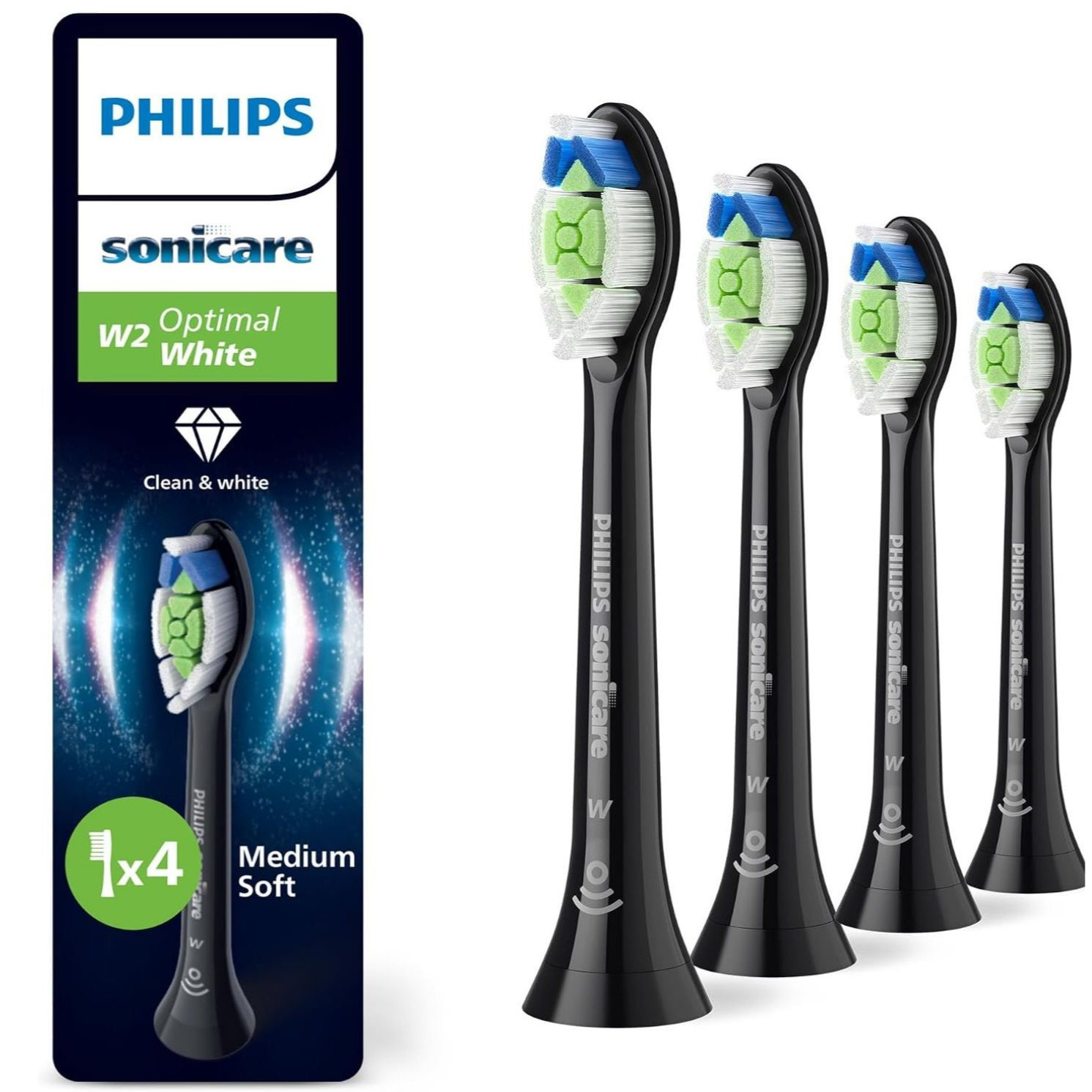 Image of Sonicare W2 White, Replacement Brush Heads, Black, 4-pack, Hx6064/88