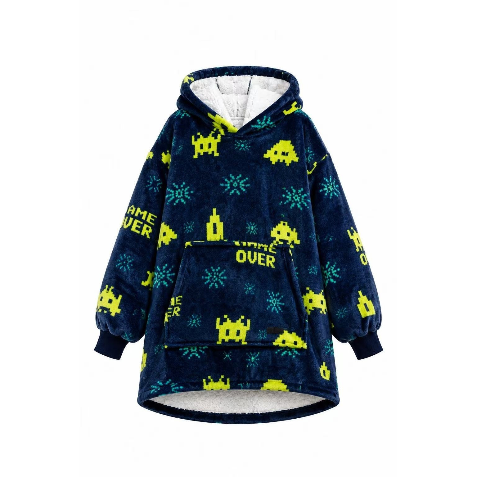 TEMU Kids Oversized Wearable Blanket Hoodie, Warm Sherpa Fleece Hooded Blanket, Cosy Loungewear For Boys & Children, Matching Gaming Clothing For