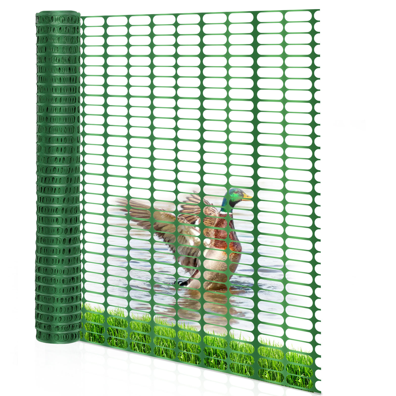 Artikelbild 1x50m   für zuhause & öffentliche bereiche, bau , warnnetz aus kunststoff, schneidbar, mobiler  , hühner , geflügel  für geflügelanlagen, grün/orange