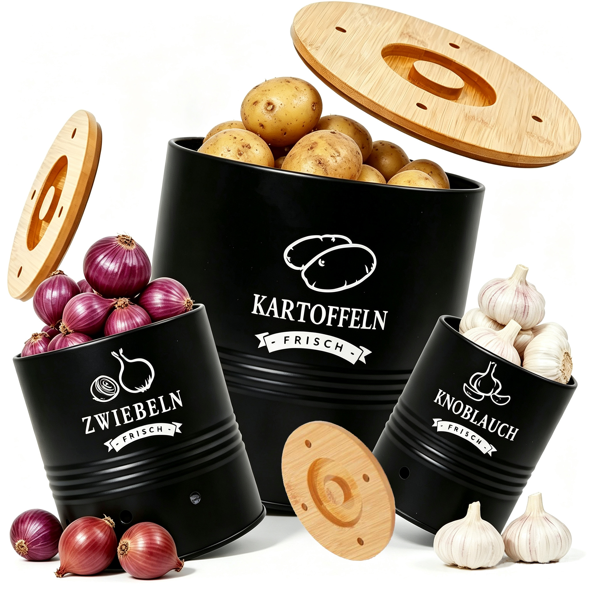 3pcs For Potato Pot Storage Container Set, For Potato Storage Box, For Potatoes, Retro Design Pot, Onion, Garlic Storage Kitchen, Food Storage Container, Kitchen Storage