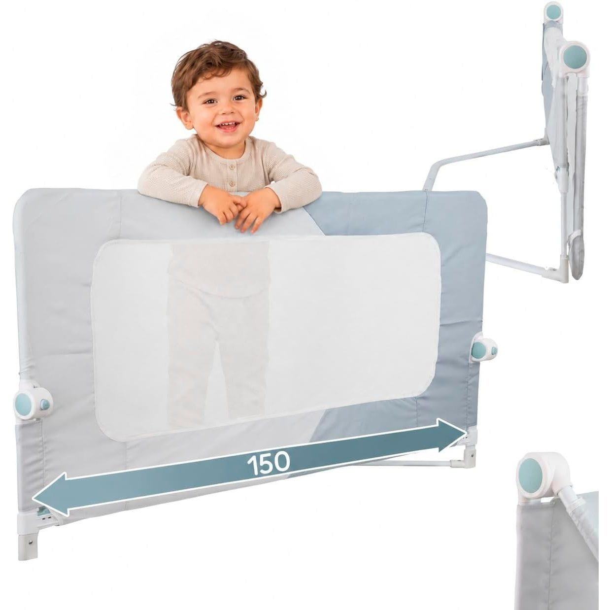 TEMU Foldable Bed Barrier For Kids – Safety Rail With Breathable Mesh, , Fall Protection For Children's And Youth Beds