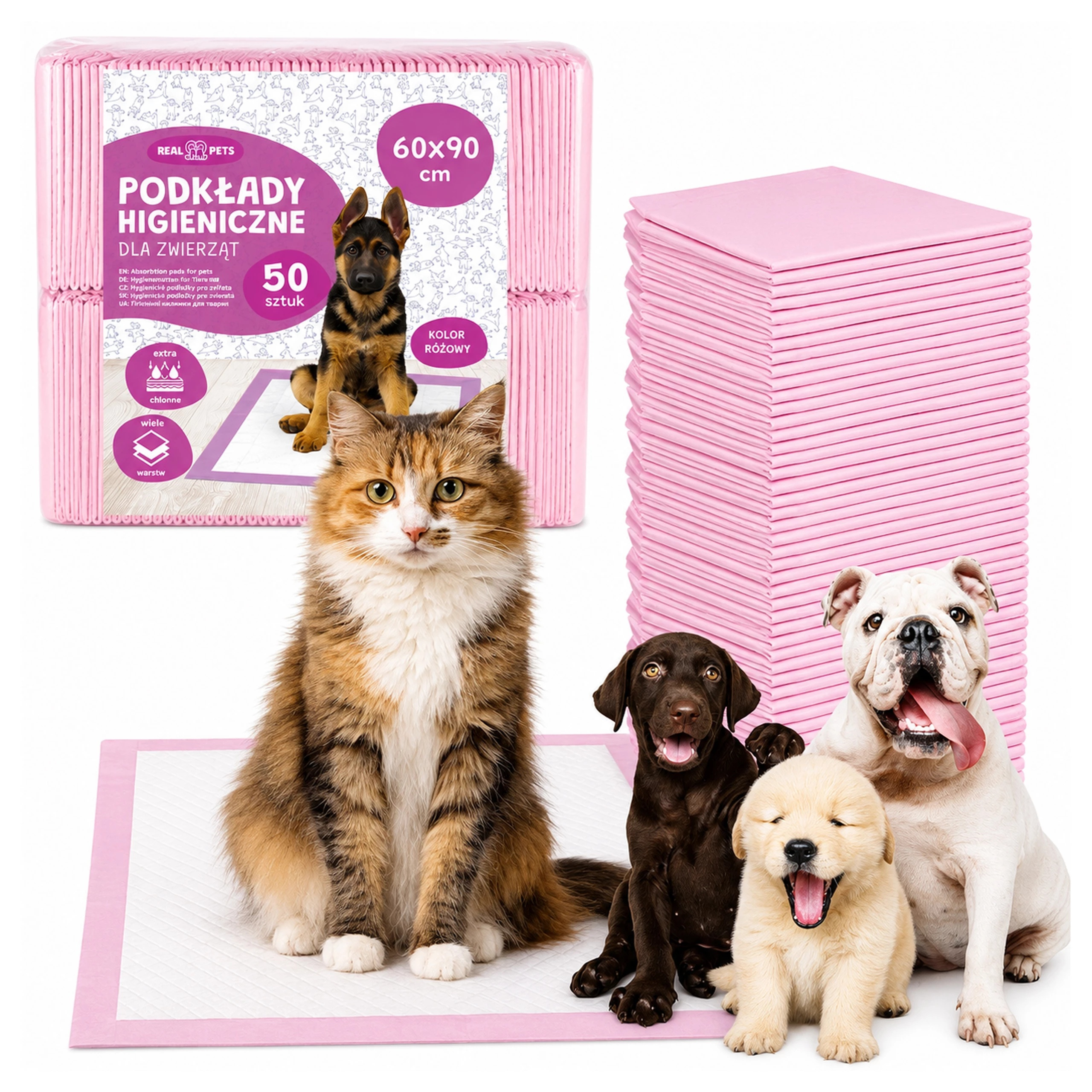 Image of Hygienic Pads For Dogs, Cats, Mats For Learning, Absorbent, Non-slip, , 5 Layers For Puppies, Kittens, Animals For Home, Cages, Transporter, Floor Protection, Bedding, 50pcs.