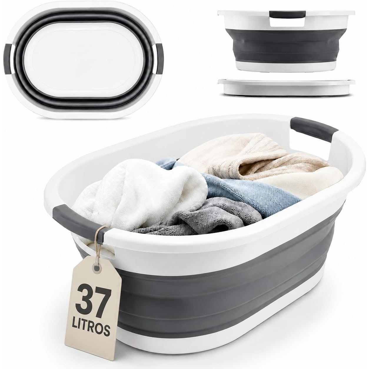 TEMU Cesto Plegable de Silicona con | Capacidad 24 litros de Plastico | Cesta para Ropa Limpieza Camping | Plegado Ahorra