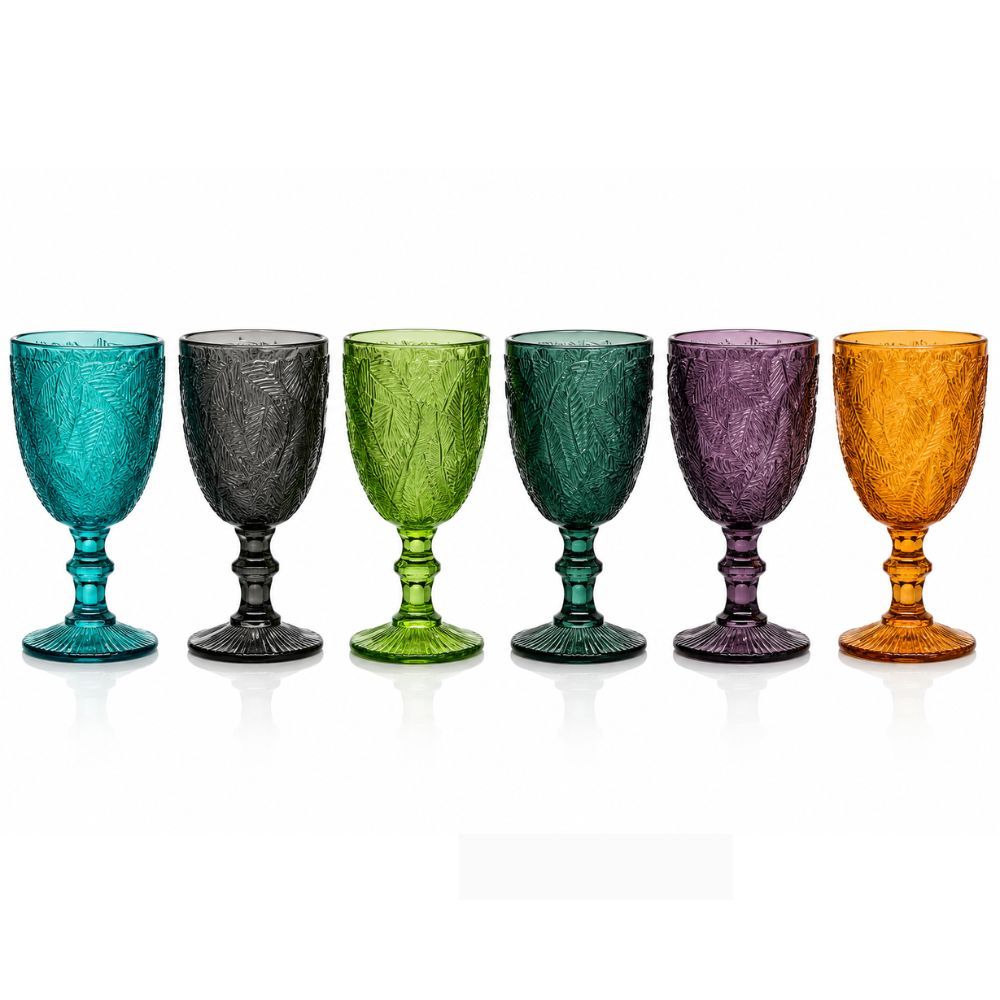 TEMU Cecaro Group Set 6 Calici Vetro Colorato 350 ml �� Bicchieri in Pasta di Vetro con Trama in , Calici Acqua, Aperitivi, Colori Assortiti