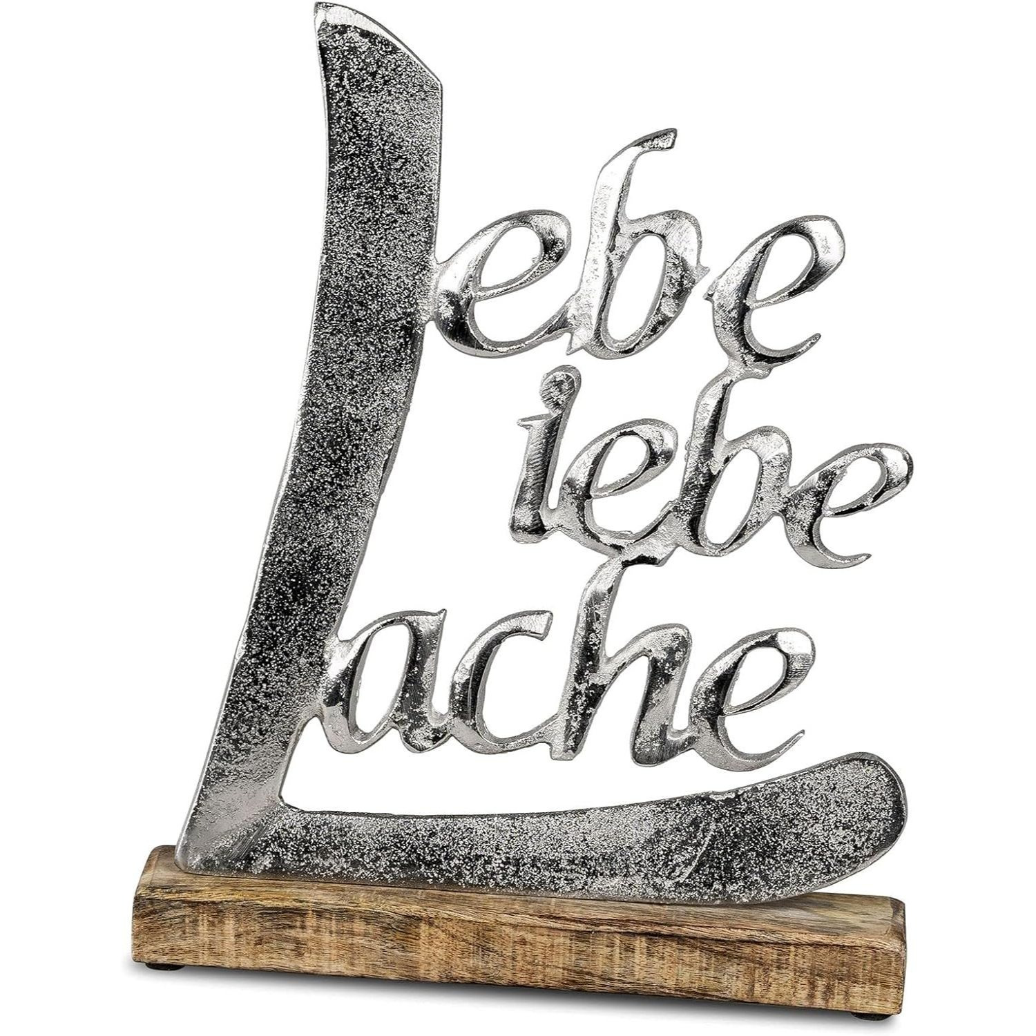 Image of Decorative Lettering "live Love Laugh" 32cm Made Of Aluminum & Mango Wood - Silvery Table Decoration For Living Room, Shelf, And Sideboard