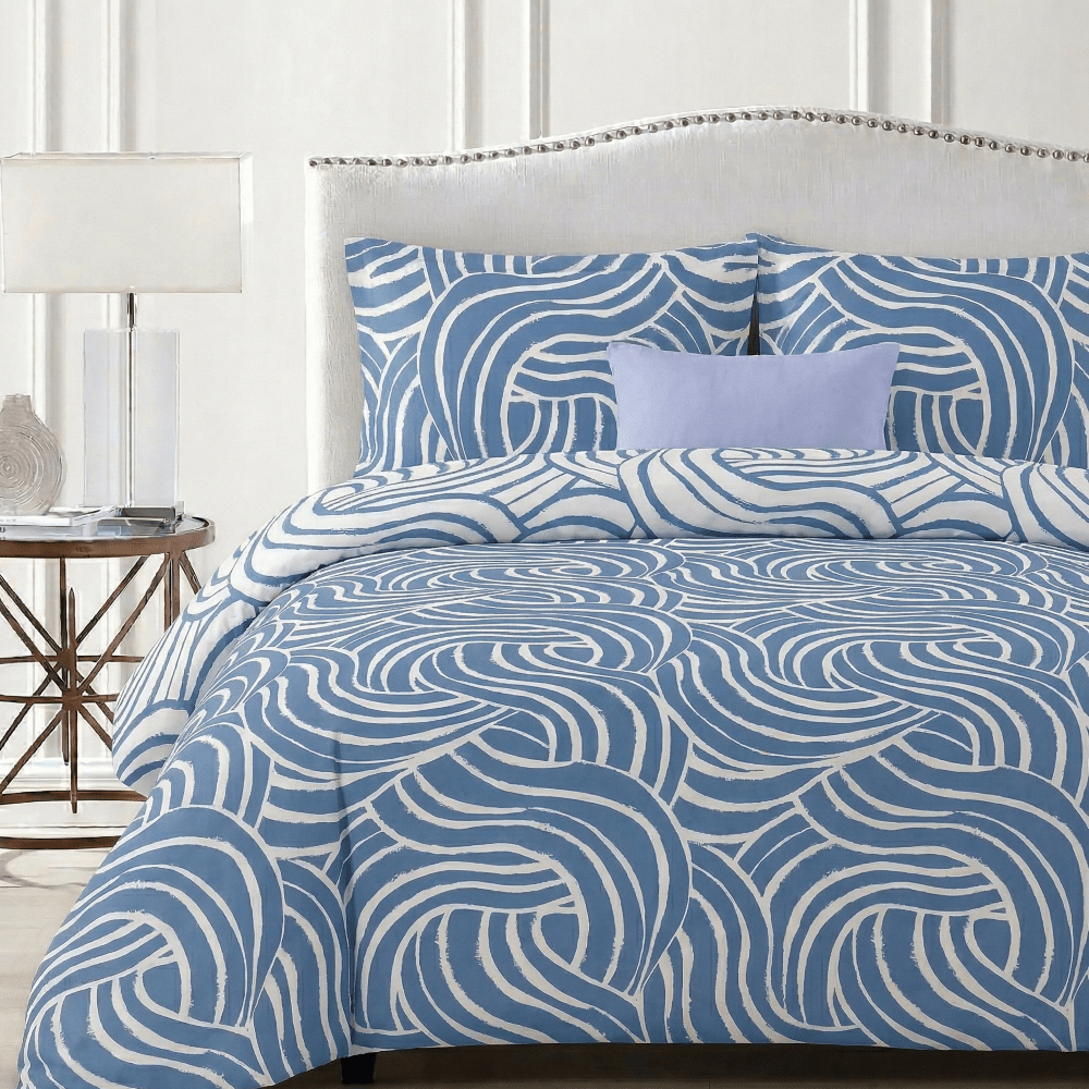 TEMU 3-piece Blue Printed Reversible Duvet Cover Set – , Breathable Poly-cotton Bedding With Pillowcases | Wrinkle-resistant & Machine Washable | In