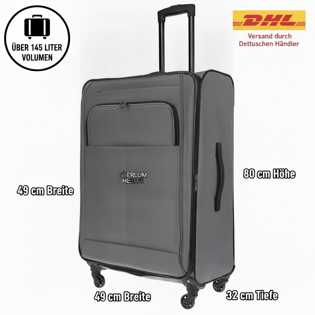 Image of Christian Wippermann Xl Jumbo Fabric Suitcase With 4 Wheels, Extra Large 49x80x32cm, Lock | Up To 140 , 3.9 Kg Lightweight | For