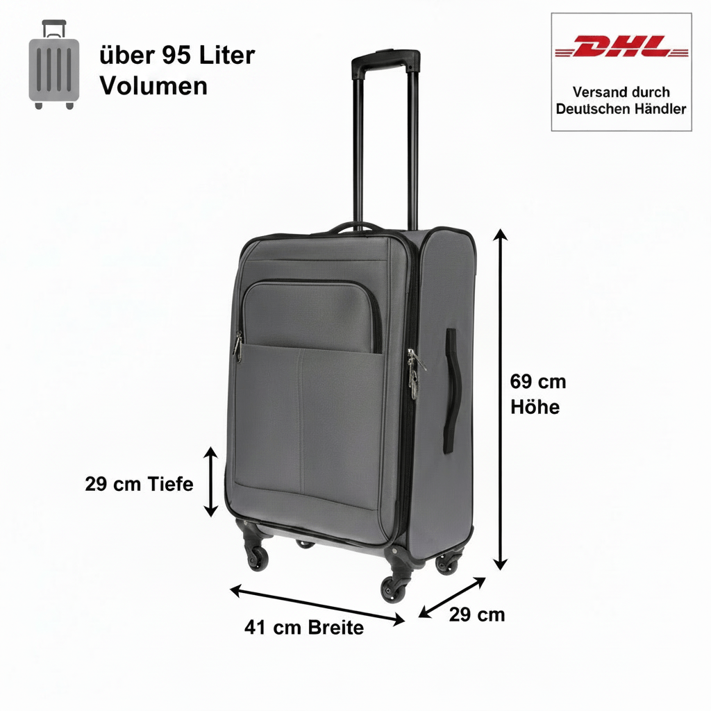 Image of Christian Wippermann L Fabric Suitcase 4-wheel Luggage, Fabric, Size 41x69x32 Cm, Lock | Up To 95 , 3.3 Kg Lightweight | For With Expansion Seam