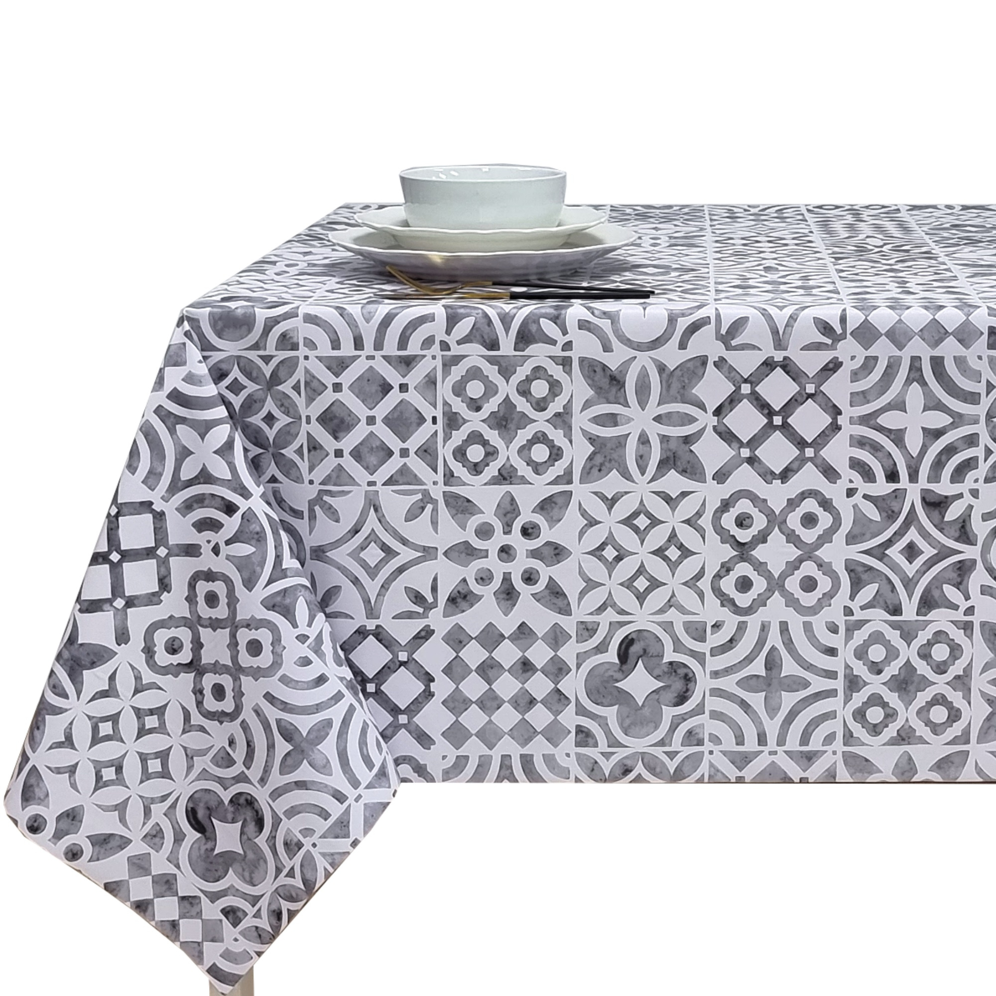 TEMU Mantel de PVC impermeable y antimanchas, diseño de azulejos hidráulicos en y , fácil de limpiar, ideal para cocina, comedor y