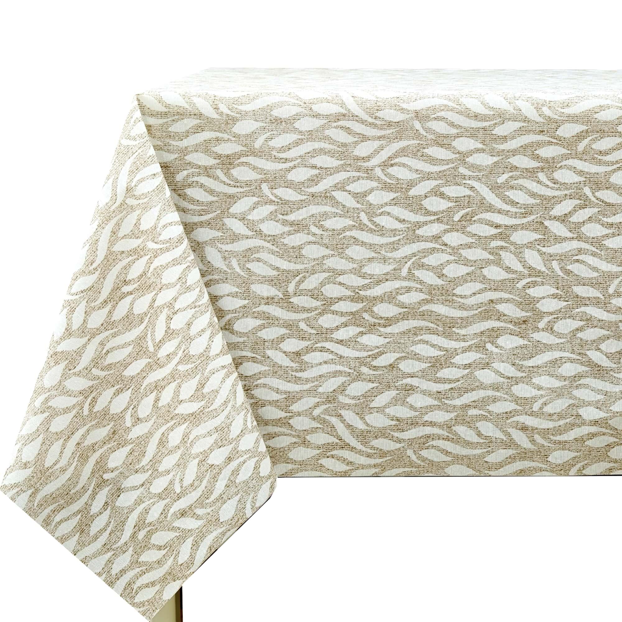 TEMU Mantel Antimanchas Rectangular de Tela Resinada, Diseño de Hojas Beige, Fácil de Limpiar, Ideal para Cocina, Comedor y
