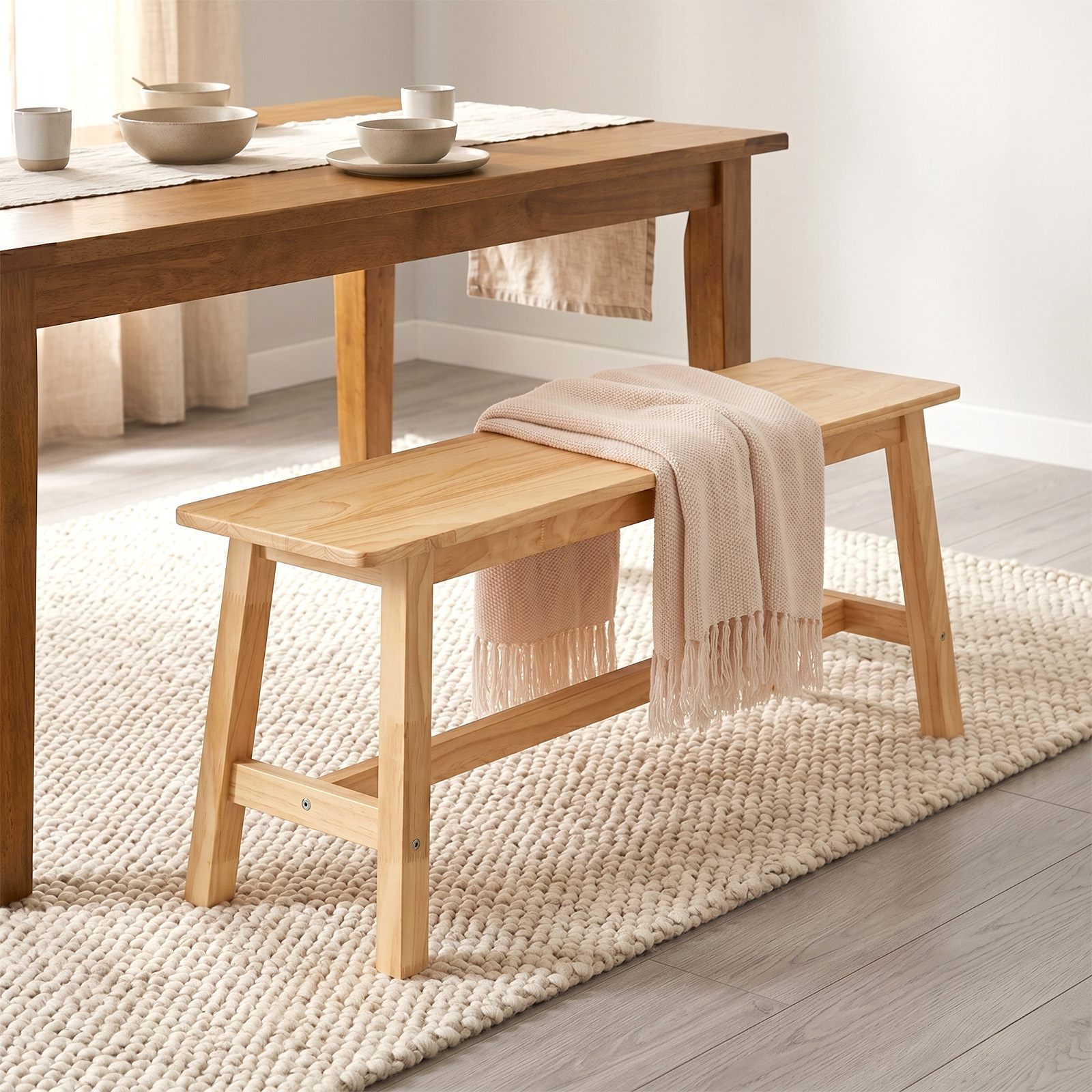 Image of Solid Wood Bench 100cm, Wooden Bench Without Backrest With 200kg Load Capacity, Shoe Bench In Country House Style For Entrance, Bedroom & Dining Room