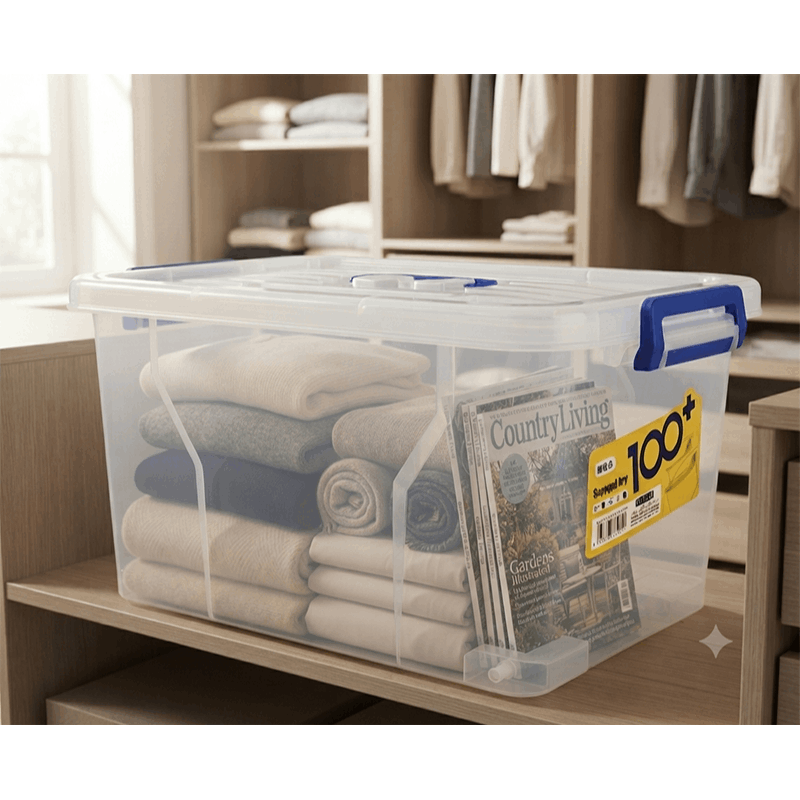 35L Clear Plastic Storage Box with Lid & Wheels