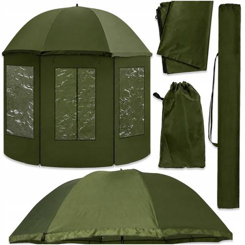 zdjęcie przedmiotu namiot wędkarski parasol 240 pełną osłoną wodoodporny z bocznymi ściankami oknami pokrowcem śledziami linkami parasol wędkarski do łowienia ryb biwaku campingu działki ogrodu oxford 210t ochrona przed deszczem wiatrem i słońcem składany parasol z osłoną xxl
