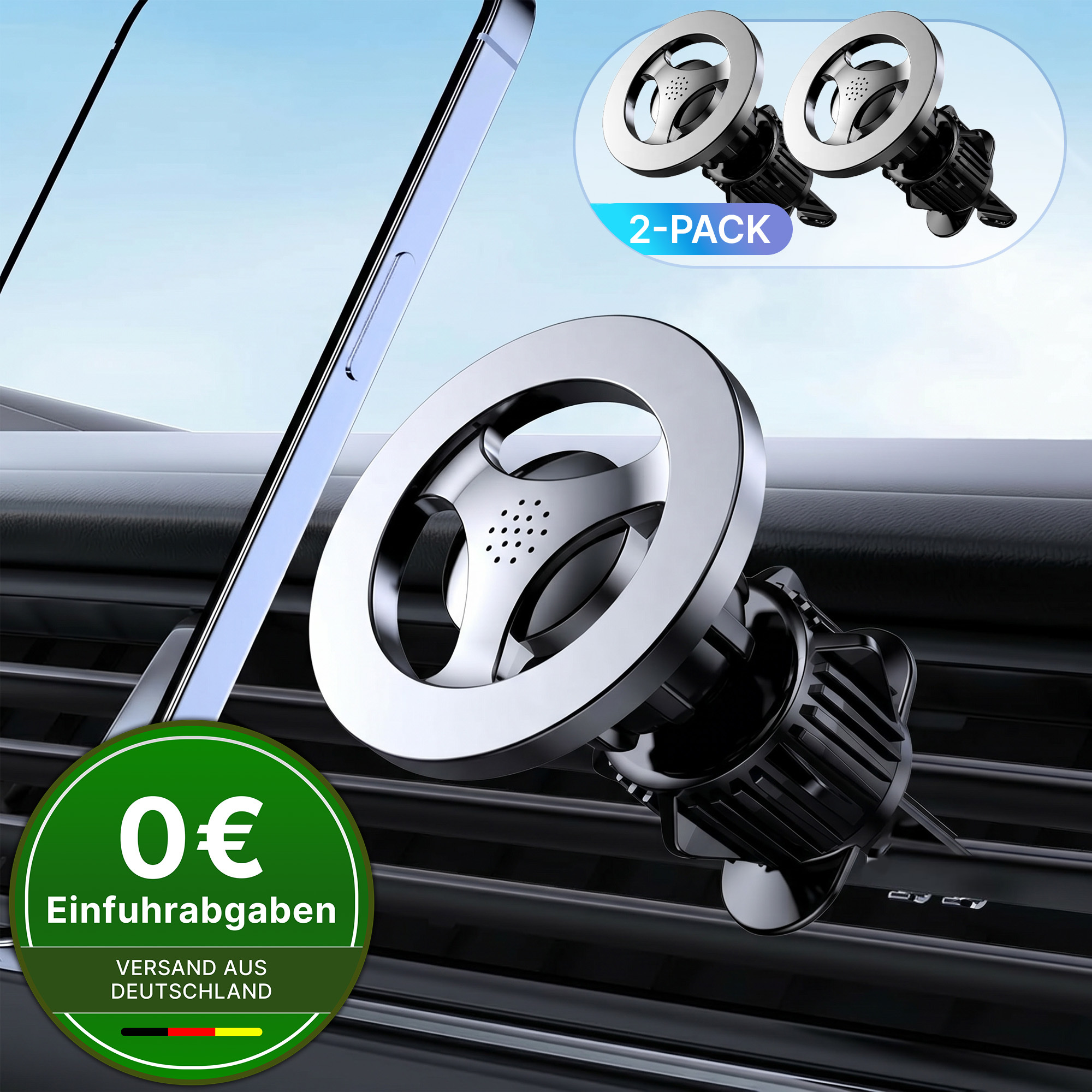 [2-pack] Magnetic Car Phone Holder, 2-pack Magnetic Vent Mount For Iphone 17/16/15/14/13 Pro Max, Car Vent Slot Mount, 360° Rotatable Car Holder With Strong Hook Clip & N55 Magnets