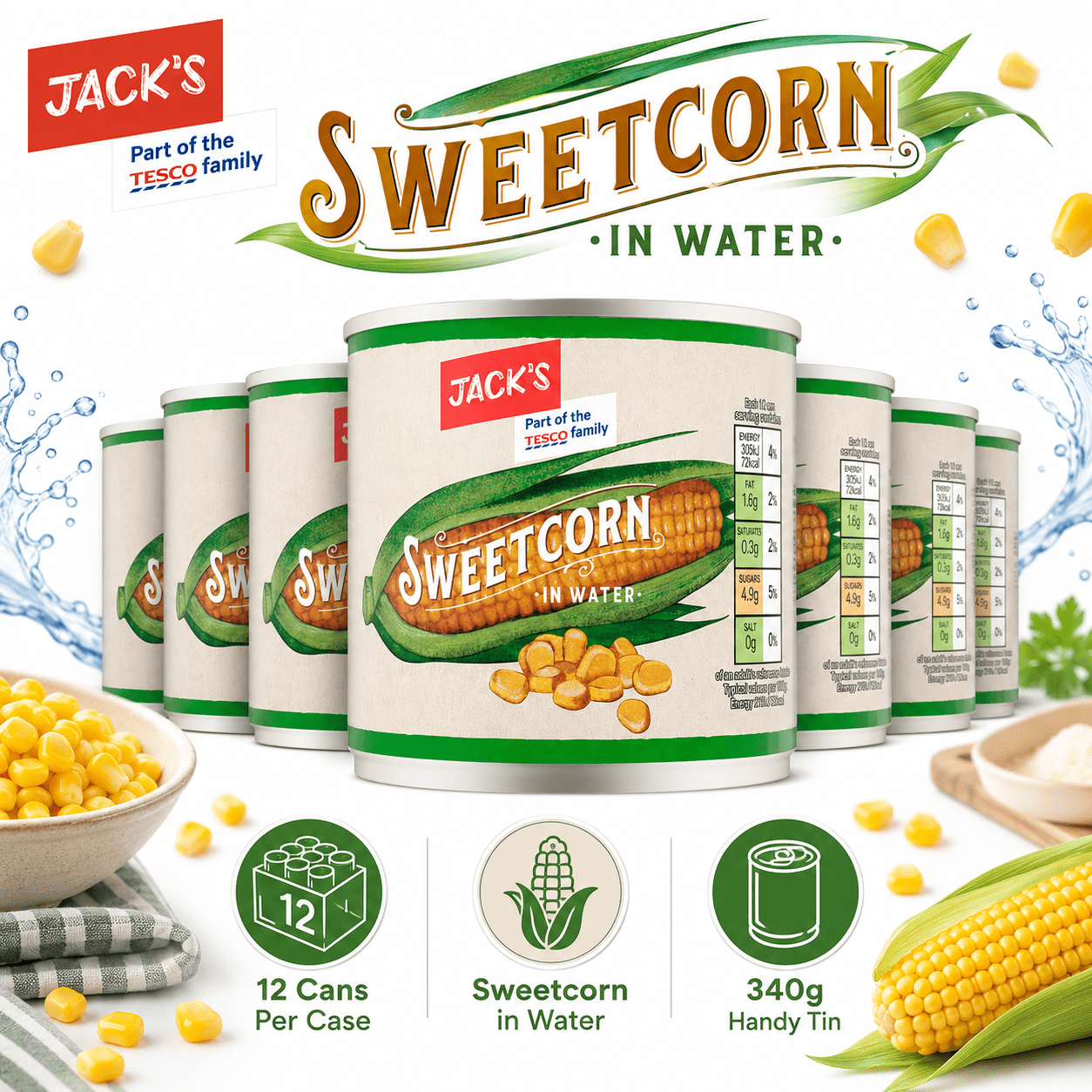 Jack's Sweetcorn in Water, 340g Canned Vegetables
