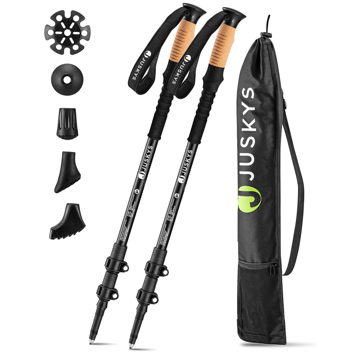 Nordic Walking Poles 2 Alu Telescopic Hiking Poles, Light & Extendable, , With Rubber Buffer & Bag, Cork Grip Black