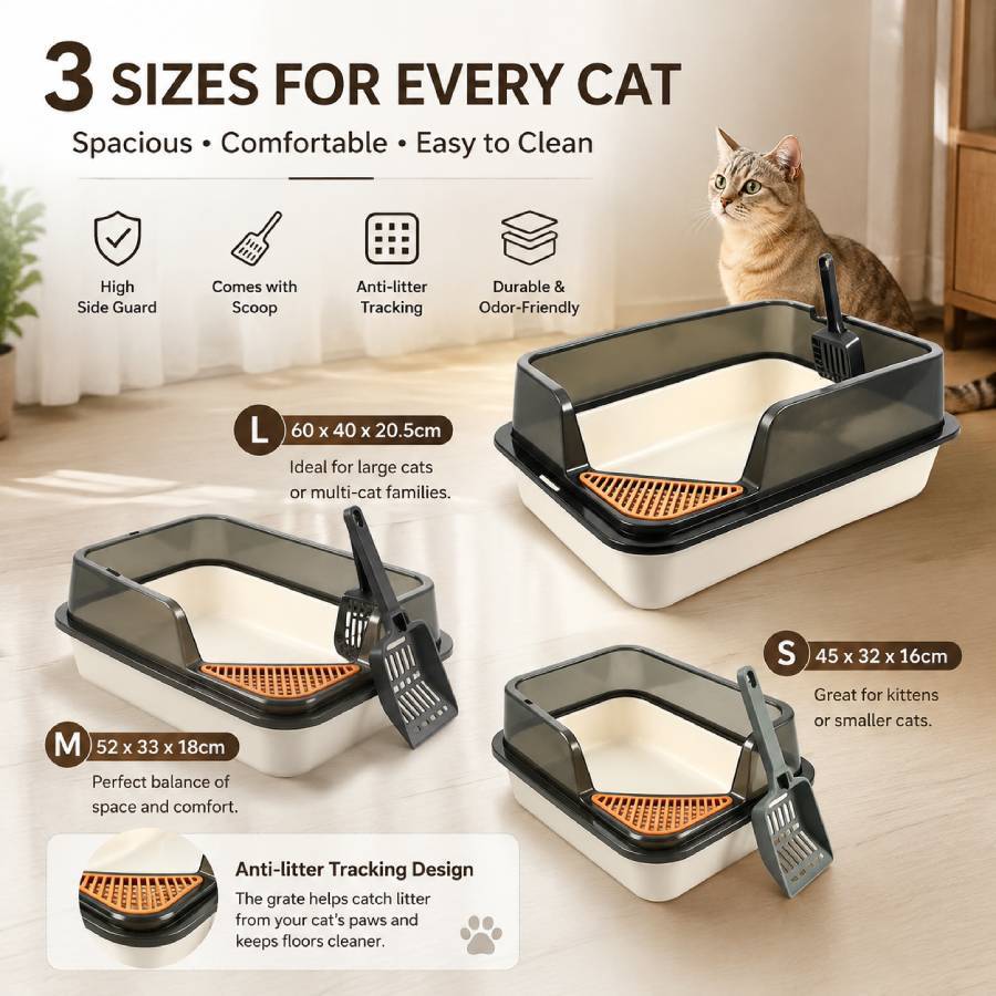 TEMU Arenero abierto para gatos con diseño de paredes altas y antisalpicaduras; bandeja semicerrada equipada con una rejilla tamizadora y una