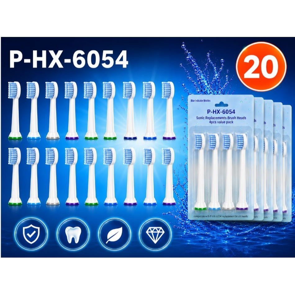 20-piece P-hx-6054 Replacement Brush Heads For Sonicare, Compatible With Electric Toothbrushes - Soft Bristles, Long-lasting