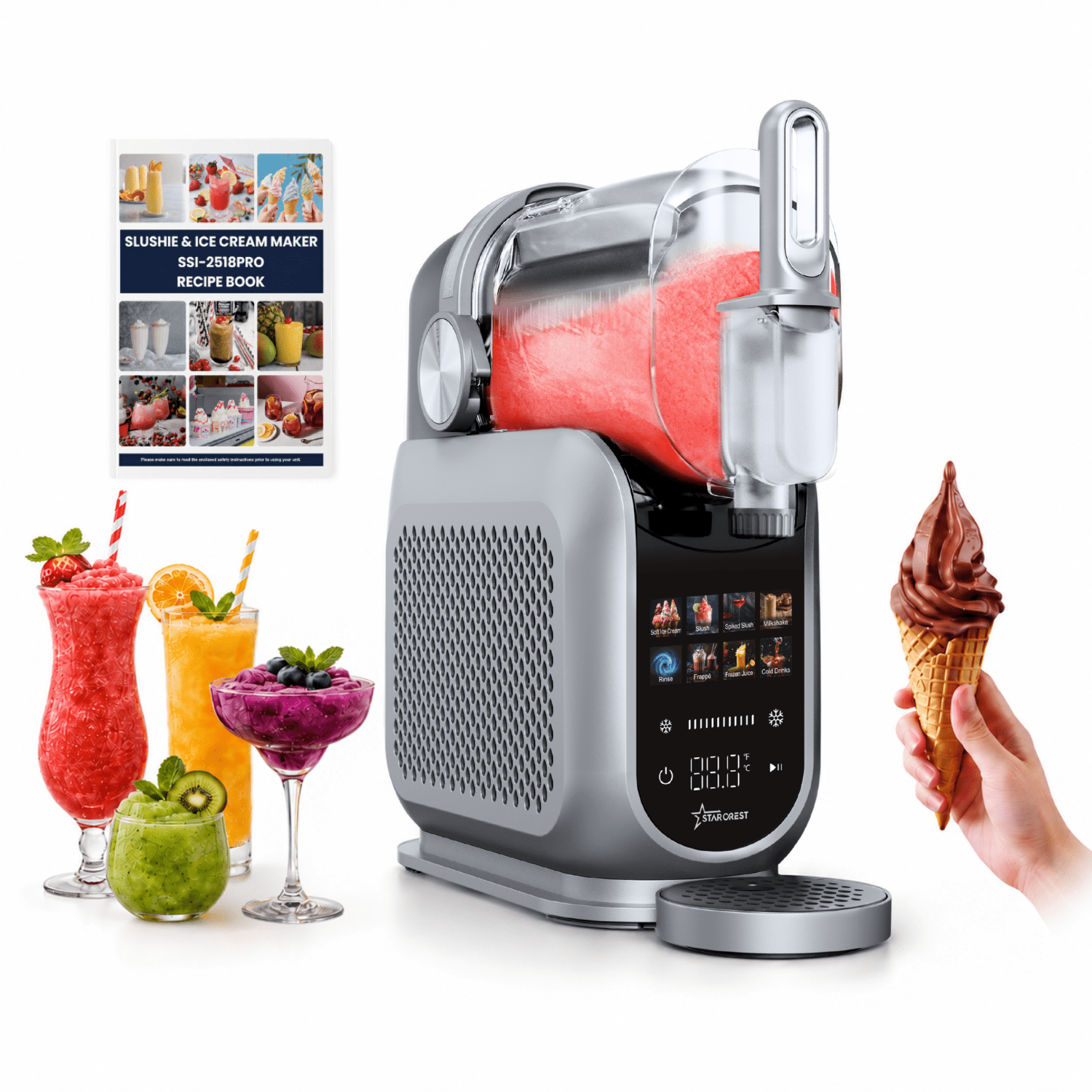 Machine For Slushy/ And Ice Cream Ssi-2518pro, 2.5l, Touch Control Panel, 8 Programs, Recipe Card, Grey/black