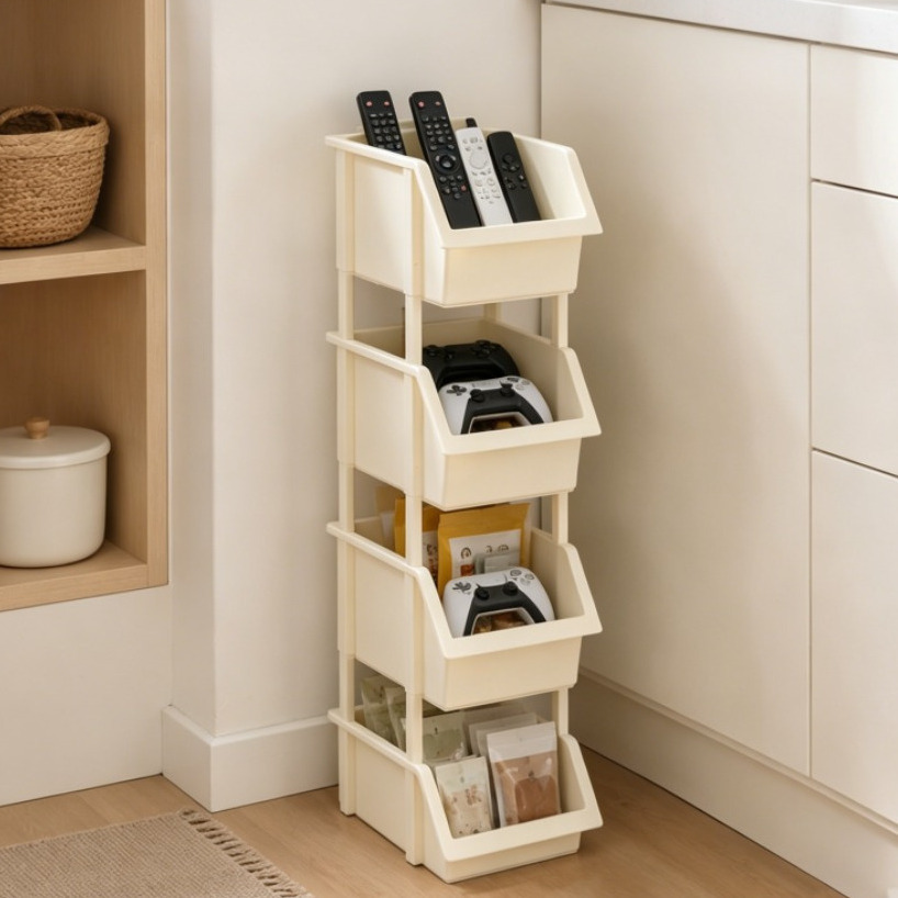 4-Pack Front Opening Stackable Plastic Storage Bins with Easy Access Design