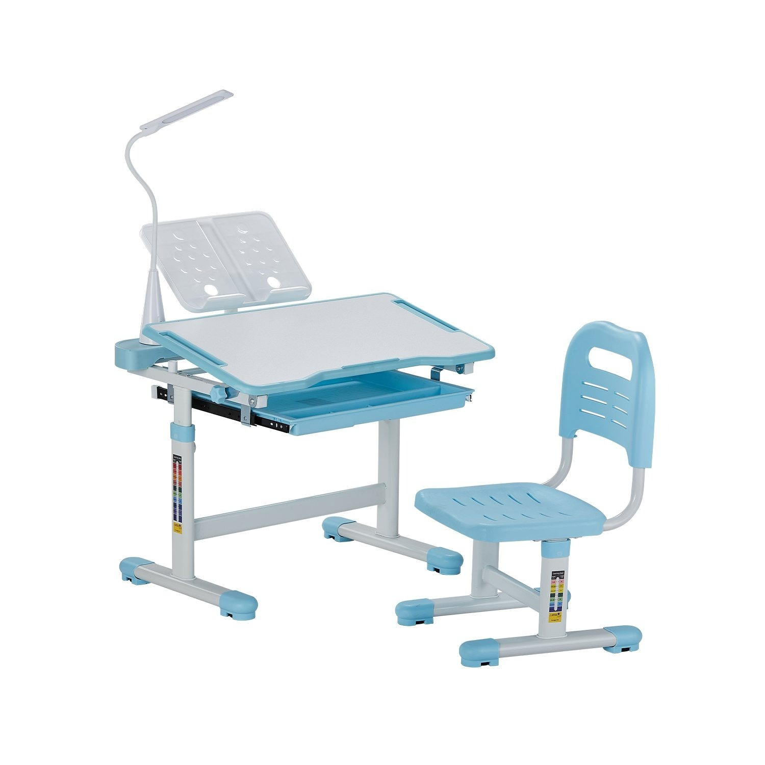 TEMU VEVOR Set Scrivania e Sedia da Studio per Bambini, Scrivania e Sedia da Studio per Bambini con Lampada da Tavolo, Altezza Regolabile e Piano