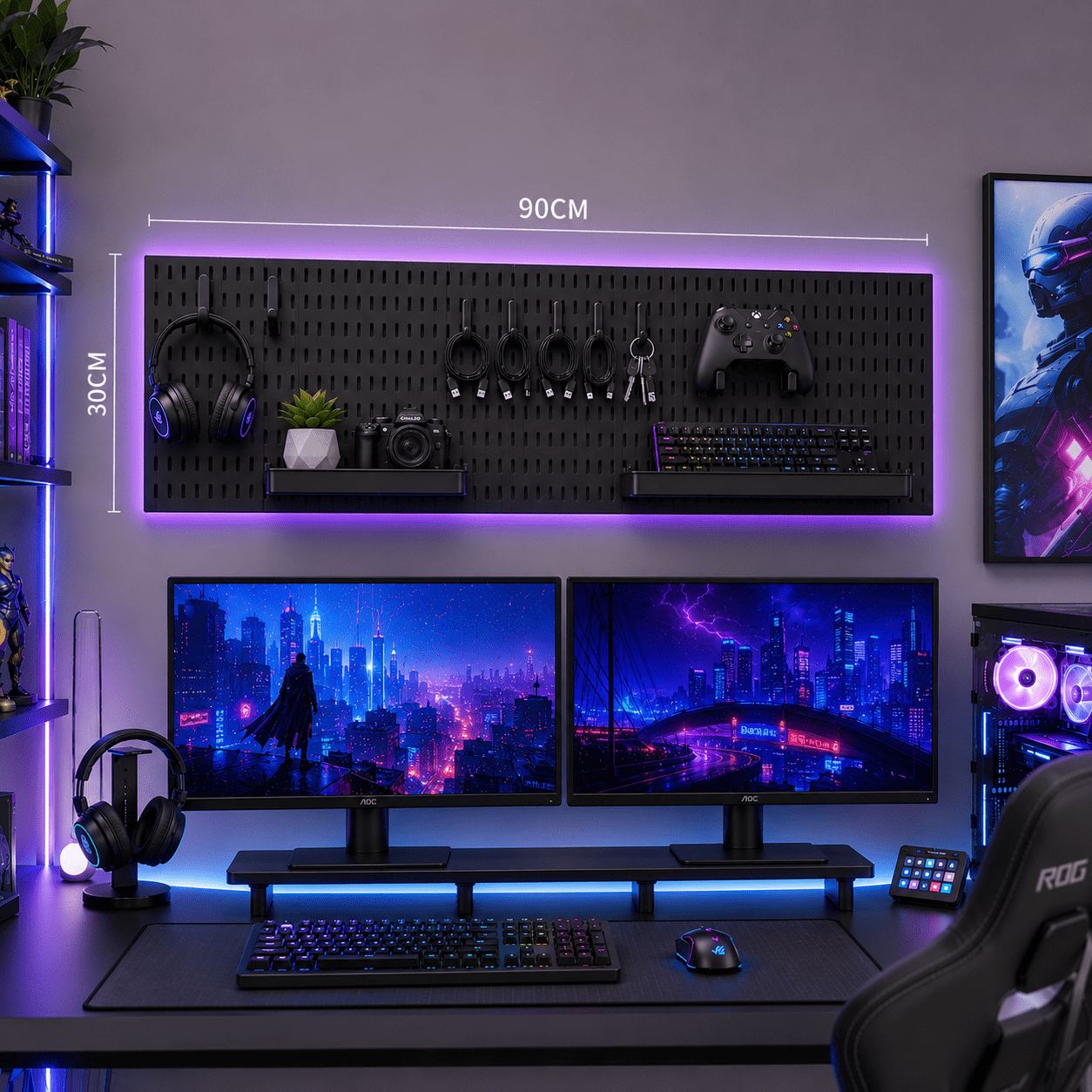 TEMU Panel Perforado Pegboard Tech 60x30cm 90x30cm 60x41cm | Organizador de Pared Modular para Gaming Oficina y Escritorio | Ganchos Bandejas y