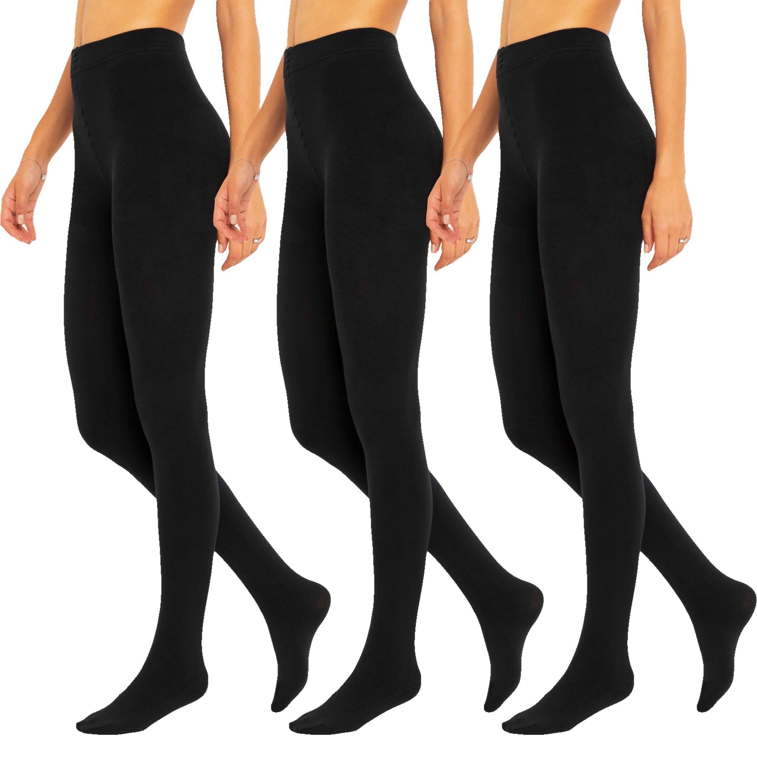 TEMU Thermo Strumpfhose Damen Winter Schwarz 3er Pack Baumwolle Blickdicht