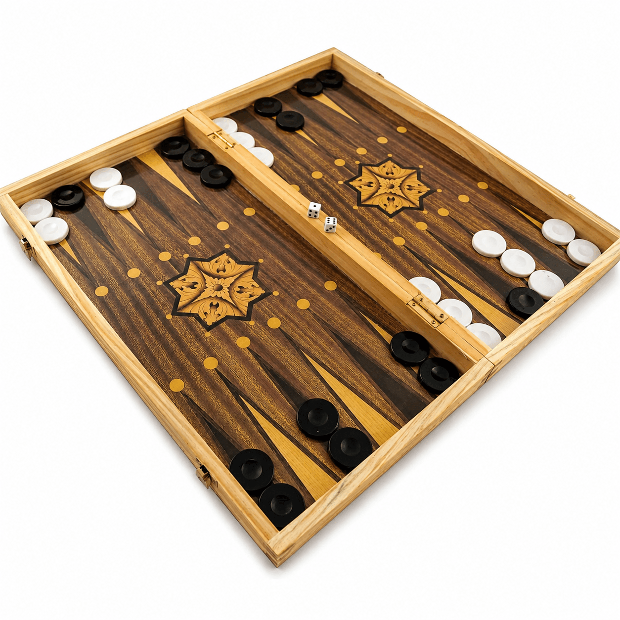 Image of Deluxe Xxl Backgammon 50x47cm - Wooden 2-in-1 Backgammon Set With Chessboard Exterior - Handcrafted Game Set Including & 2 Dice - Foldable With Storage Space - Gift For Adults & Family