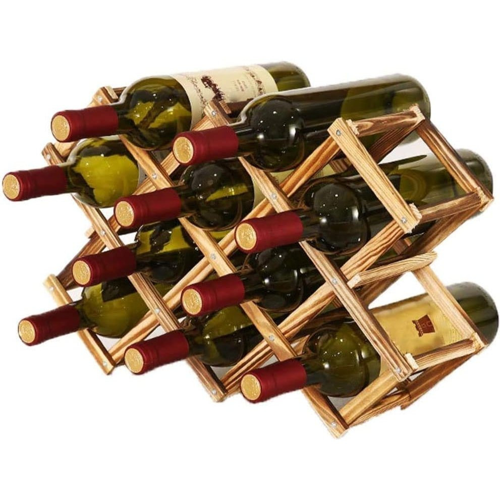 TEMU Soporte para Botellero de Madera Plegable TH008, Almacenamiento de Botelleros para Exhibición de Vinos, Barra de Bar, Cerveza, (10 Botellas)