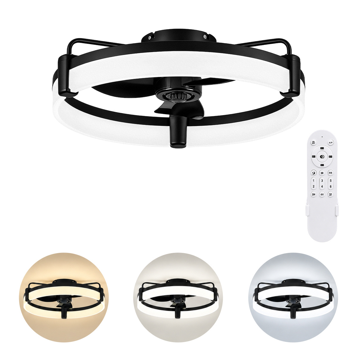 Ceiling Fan With Lighting, 51.5 Cm, Black, Modern Ceiling Light With Fan, Dimmable 6 Levels, Timer, For Bedroom
