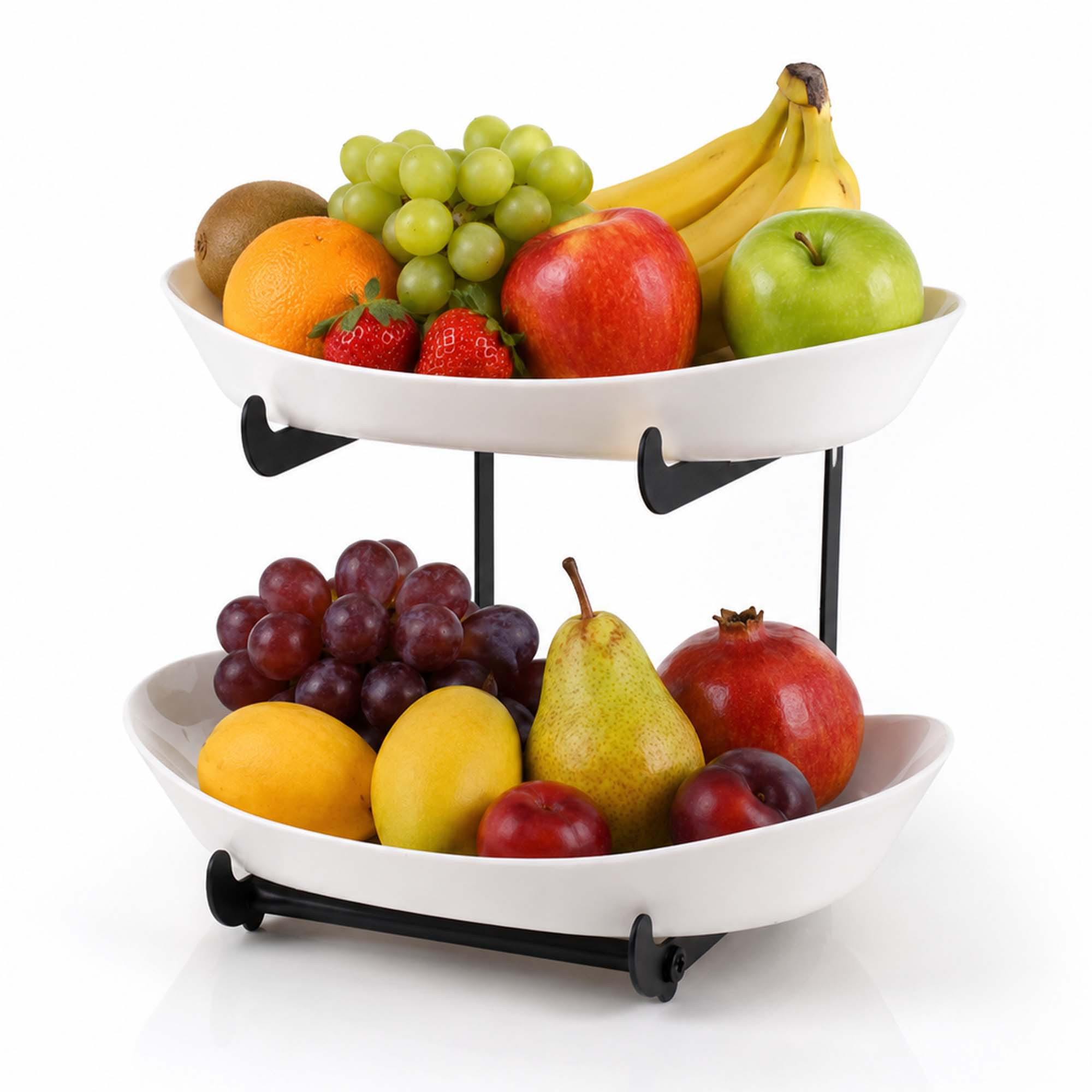 TEMU Roxlin Fruit Basket 2- Or 3-tiers – Fruit & Vegetable Basket With Metal Handle, White Plastic Containers, Countertop Organizer In Black/gold For